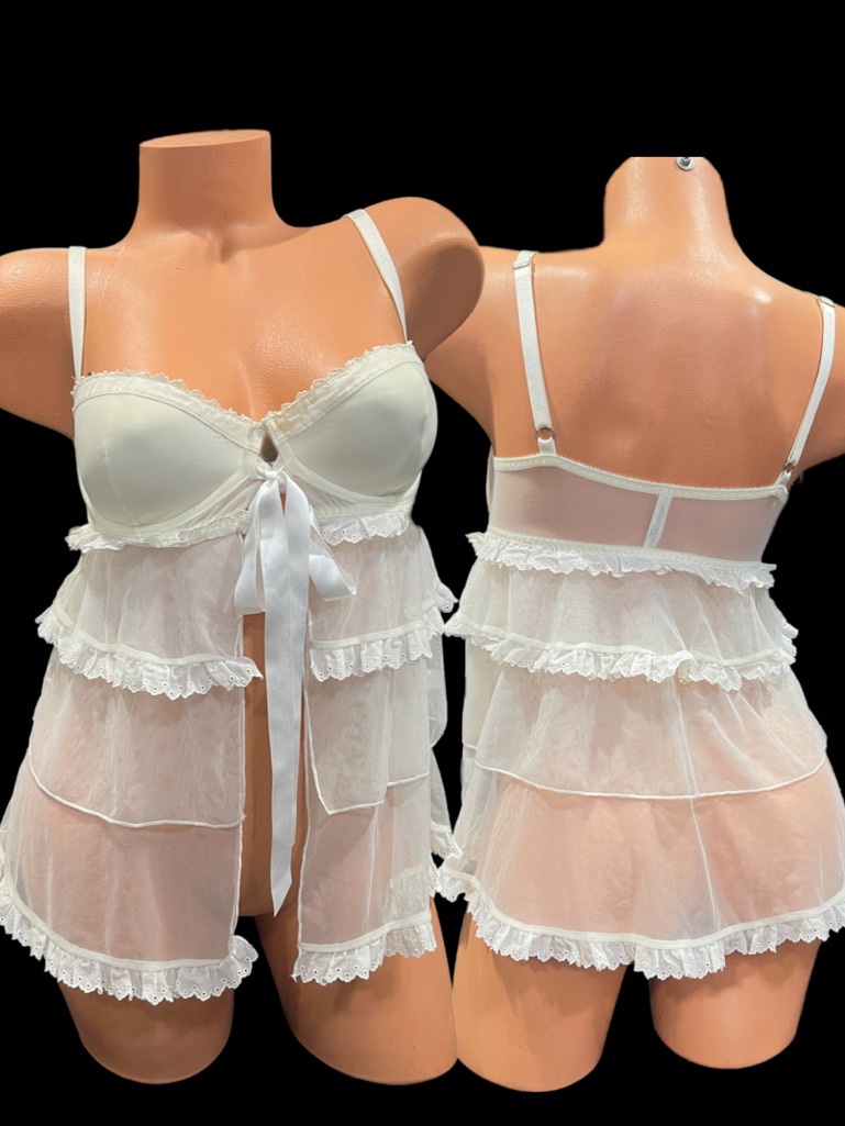 Victorias Secret I Do Bridal Collection Sexy Sheer Mesh Babydoll Off White 34d